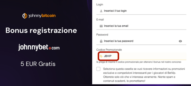 codice promozionale johnnybet registrazione